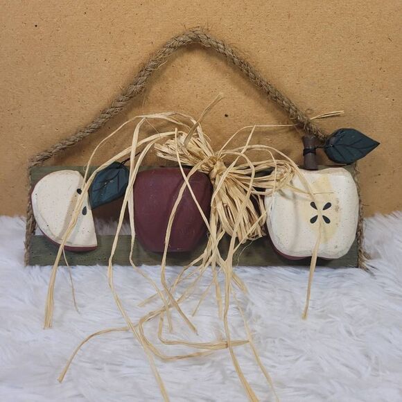 Rustic Apple Decor Sign with Raffia Bow - Picture 1 of 5